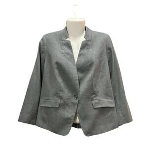 Talbots Petite Women's Gray Virgin Wool Woven 1-Button Suit Blazer Lined SZ 16WP